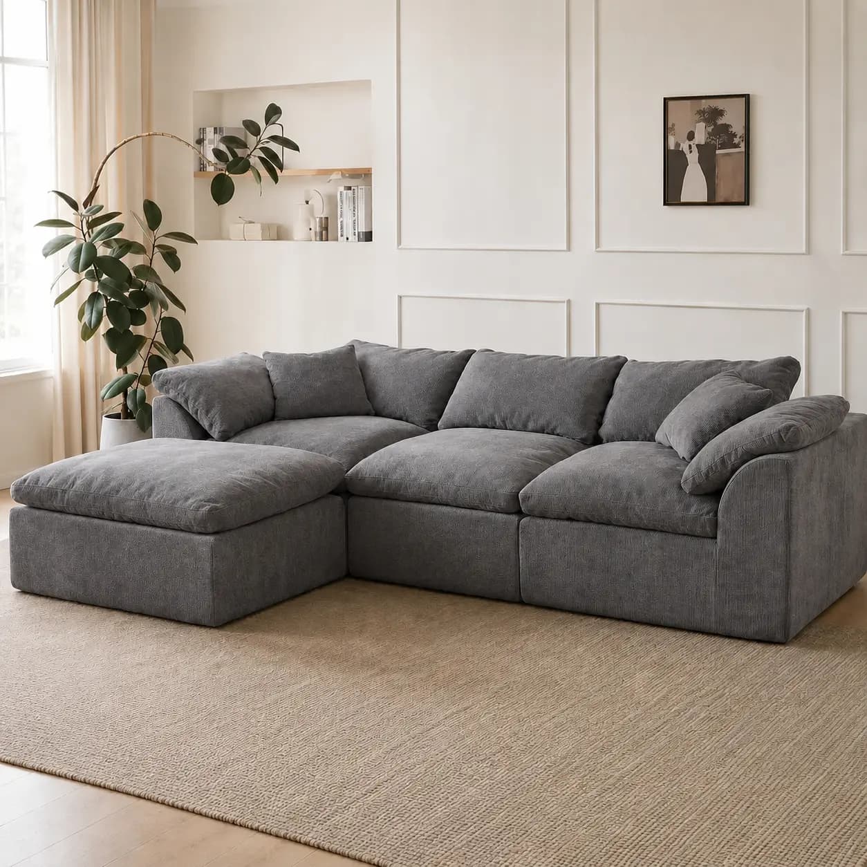 Sofá Modular 4 Módulos Bouclé — Cinza