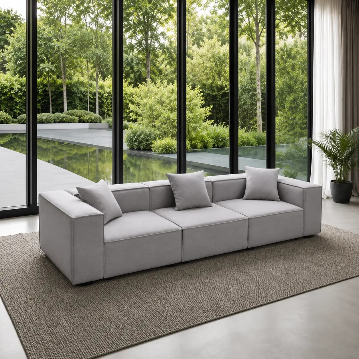 Sofá Modular Minimalista 4 Lugares — Cinza